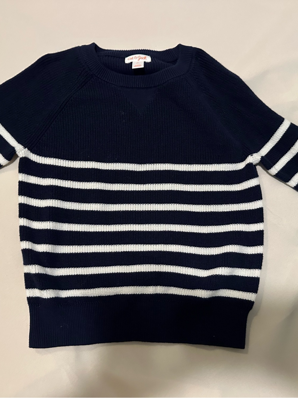 Cat & Jack Navy and White Striped Crewneck Sweater